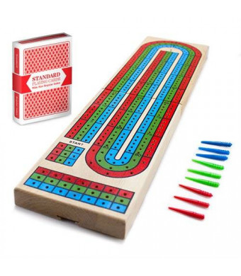 Brybelly Wooden 3 Track Cribbage Board with Free Deck of Cards