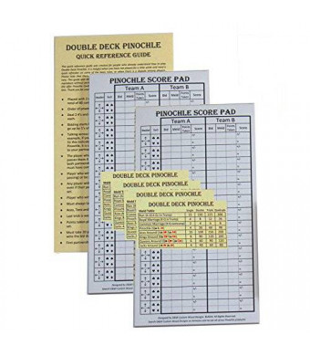 D&W Custom Wood Designs Pinochle Score Pad Pack of 2: Two-40 Page Score Pads, Four Meld Tables and Double Pinochle Quick Reference Card