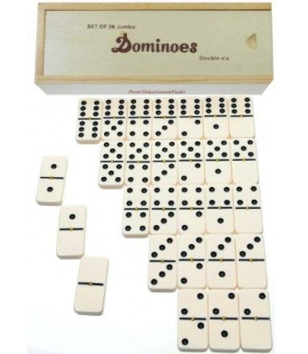 Deluxe Games & Puzzles Dominoes Jumbo Tournament Off-White color with Black Pips _ Double Six Set of 28 _With Brass Spinners