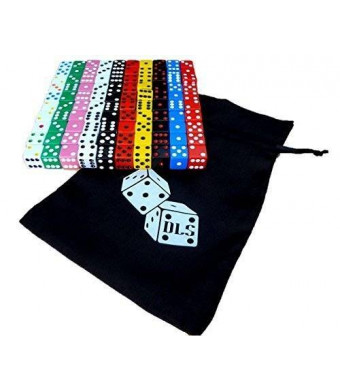 Discount Learning Supplies 100 Assorted Dice 10 Colors 16 mm with DLS Storage Bag - Great for Gaming Casino Night