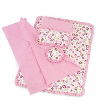 Fits 18" American Girl Dolls | Reversible Floral Print Bedding Set with Comforter, 3 Pillows and Sheet | 18 Inch Doll Accessories