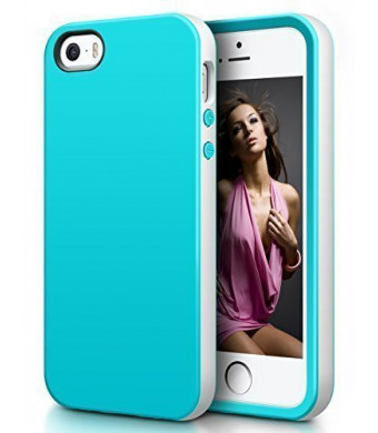iPhone 5S Case ,GOSHELL Apple iPhone SE Protective Case Soft Bumper Cases Shockproof Rubber Slim Case Cover Anti-scratch Shell Dual Color TPU Back Cover for iPhone 5 5S SE (White/Aqua Green)