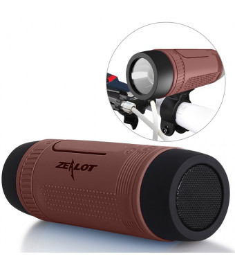 Bluetooth Bicycle Speaker Zealot S1 4000mAh Power Bank Waterproof Speakers with Full Outdoor Accessories(Bike Mount, Carabiner...)(Brown)
