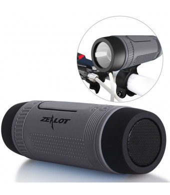 Outdoor Speakers Portable Bluetooth Bicycle Speaker Zealot S1 4000mAh Power Bank Waterproof Speakers with Full Outdoor Accessories(Bike Mount, Carabiner...)(Gray)