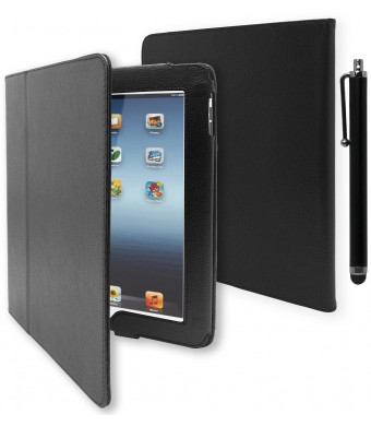 iPad 1 Case, Bastex Folio Synthetic Leather Case Cover with Built-in Stand for Apple iPad 1 1st Generation - Black[Includes Stylus]