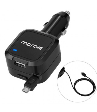 Car Charger, Mosche Retractable Micro USB Cable Car Charger Charges Quickly in the Car with 5.6A USB for Samsung Galaxy S6/ S6 Edge (Black).