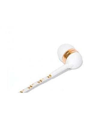 Tweedz Braided Headphones Tweedz Durable, Tangle-free White and Gold Earbuds - Ear Phones with Long, Braided Fabric Wrapped 