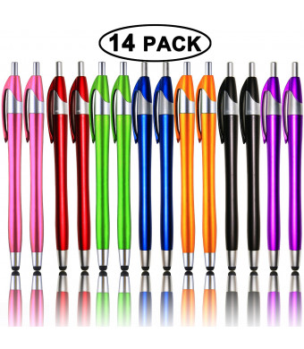 iPad Stylus,Skoloo 14 Pack 2 in 1 Slim Long Click Ink Stylus Ballpoint Pen For Universal Android Touch Screen Tablet Smartphone Apple iPad Mini iPhone,Google Nexus,Samsung Galaxy,HTC, Multi-colored