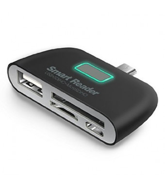 Micro USB OTG Adapter, LDesign [4-in-1] Micro SD Card Reader, OTG Hub Adapter, USB 2.0 Charging Port, SDHC TF Card Reader Adapter (Black)