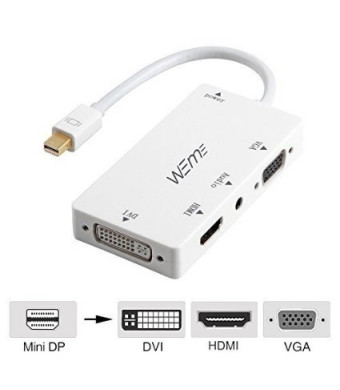 WEme 4-in-1 Mini DisplayPort (Compatible Thunderbolt) to HDMI/DVI/VGA Adapter Cable with Audio Output Converter [DP 1.2 Version] for Apple Macbook Air Pro, Microsoft Surface Pro, Surface Book, White
