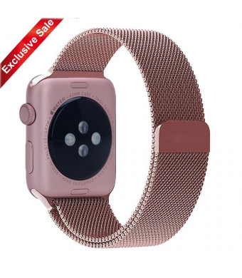 BRG Apple Watch Band Milanese Loop Stainless Steel Bracelet Strap Replacement Wrist Iwatch Band with Magnet Lock for Apple Watch, Original Rose Gold, 42mm
