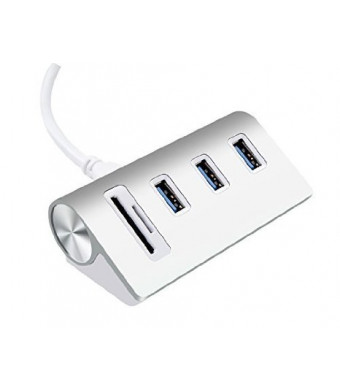 USB 3.0 HUB, Cateck Bus-Powered USB 3.0 3-Port Aluminum Hub with 2-slots Card Reader Combo for iMac, MacBook Air, MacBook Pro, MacBook, Mac Mini, PCs and Laptops