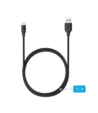 Anker PowerLine Micro USB (10ft) - Charging Cable, with Aramid Fiber and 10000+ Bend Lifespan for Samsung, Nexus, LG, Motorola, Android Smartphones and More (Black)