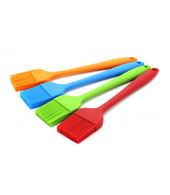 Zicome Set of 4 Silicone Pastry Basting Grill Barbecue Brush - Solid Core and Hygienic Solid Coating - 4 Bright Colored Red, Blue, Orange, Green - 8-3/4 Inch Long