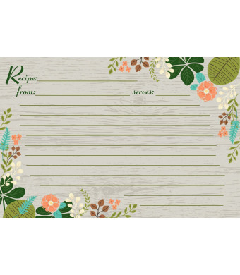 Meadowsweet Kitchens Vintage Flowers Recipe Card Set, Gray/Green/Brown