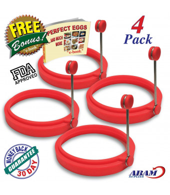 ABAM NEW Chef Silicone Egg Ring- Pancake Breakfast Sandwiches - Benedict Eggs - Omelets and More Nonsti