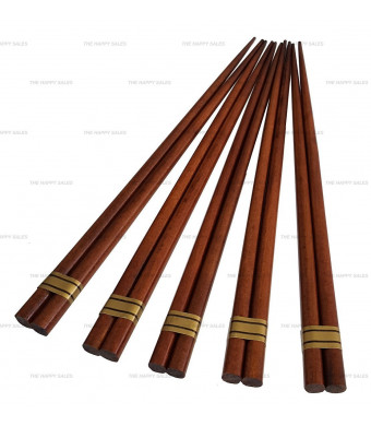 Happy Sales 5 Pairs Wooden Chopstick set Tokyo Brown