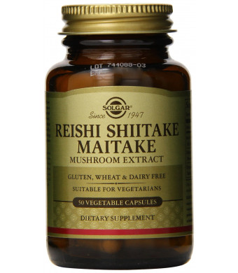 Solgar Reishi Shiitake Maitake Mushroom Extract Vegetable Capsules, 50 Count