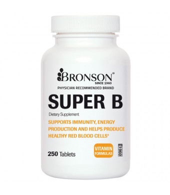 Bronson Vitamins Bronson Labs: Super Vitamin B Complex (Vitamin B2, B3, B6, B9 - Folic Acid, B12), 250 Tablets, Mad