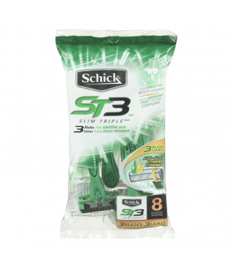 Schick Slim Triple ST 3 Disposable Razors for Men Sensitive Skin Shaving Razor with Aloe and Vitamin E - 8 Count