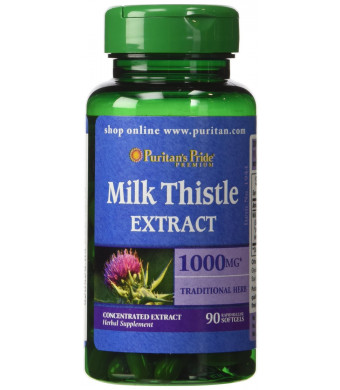 Puritan's Pride 2 Pack of Milk Thistle 4:1 Extract 1000 mg (Silymarin) Puritan's Pride Milk Thistle 4:1 Extract 1000 mg (Silymarin)-90 Softgels