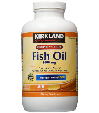 Kirkland Signature Omega-3 Fish Oil Concentrate, 800 Softgels, 1000 mg Fish Oil with 30% Omega-3s (300 mg)