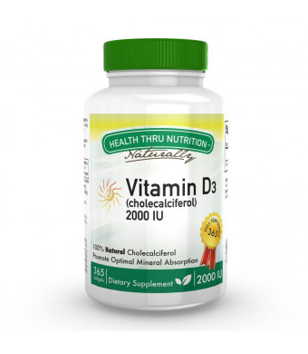 Health Thru Nutrition Vitamin D3 2000 IU, 365 Softgels, Soy Free, USP Grade  Natural Vitamin D.