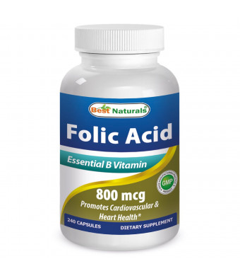 Folic Acid 800 mcg 240 Capsules by Best Naturals (Vitamin B9 (Folic Acid) Supplements) - Promotes 