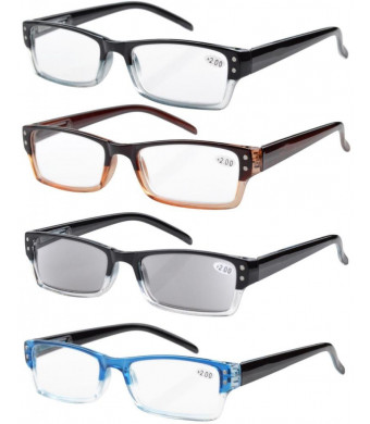 Eyekepper 4-pack Spring Hinges Rectangular Reading Glasses Includes Sun Readers +1.50