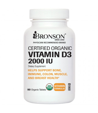 Bronson Vitamins Bronson Labs: USDA Certified Organic Vitamin D3 2000 IU - 90 Organic Vitamin D Tablets (3 Month Su