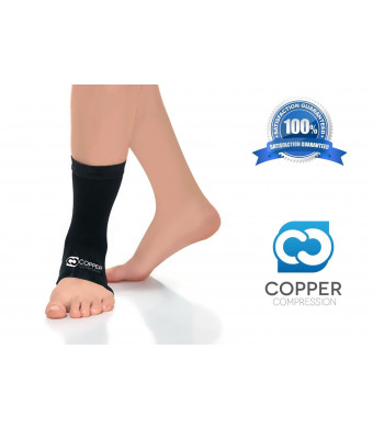 Copper Compression Recovery Ankle Sleeve, GUARANTEED Highest Copper Content. Infused Fit Ankle Support Brace / Wrap / Sock / Stabilizer For Men And Women. Wear Anywhere (Medium)