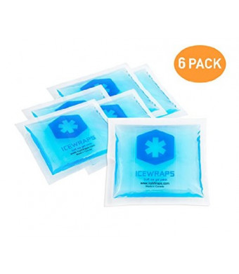 3x3 Gel Pack Reusable Hot or Cold Boo boo Ice Packs for First Aid by IceWraps (6 Pack, Blue)