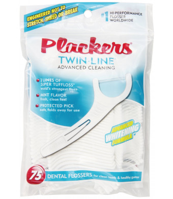 Plackers Twin Line Whitening Flosser, 75 count (Pack of 6)