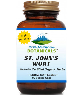 Pure Mountain Botanicals High Potency St Johns Wort - 90 Kosher Veggie Capsules Now with 450mg Organic St. John's Wort and 