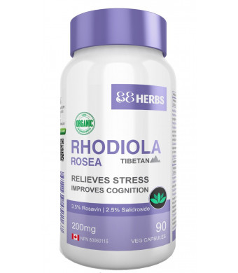 88Herbs Rhodiola Rosea - Organic - Tibetan Premium Grade  - 3.5% Rosavin and 2.5% Salidroside - 90 Vegetar