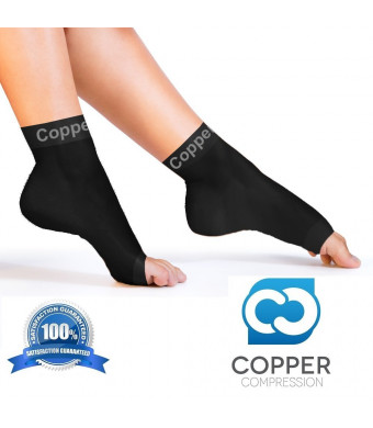 Copper Compression Recovery Foot Sleeves / Plantar Fasciitis Support Socks - GUARANTEED To Speed Up Recovery and Provide Relief Of Heel Spurs, Arch Pain, Foot Swelling and Ankle Injuries 1 PAIR, Medium
