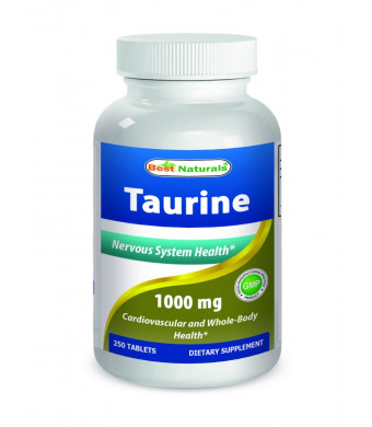 Taurine 1000 mg 250 Tablets by Best Naturals - Manufactured in a USA Based GMP Certified and FDA I