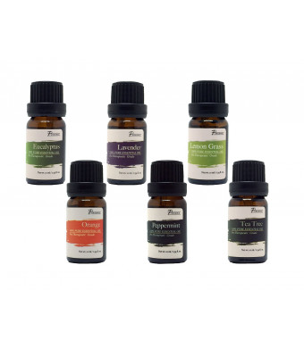 Pursonic 100% Pure Essential Aromatherapy Oils Gift Set-6 Pack , 10ML(Eucalyptus, Lavender, Lemon grass, Orange, Peppermint, Tea Tree)