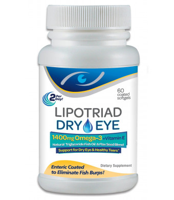 Lipotriad Dry Eye Formula - 1400mg Omega-3 Supplement – With 1400mg Natural Triglyceride Fish Oil + Organic Flax Seed and Vitamin E - Support for Natural Tear Production - 60 Enteric Coated Softgels