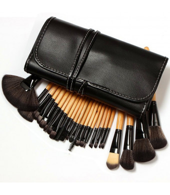 Moonight Professional 24pcs Makeup Brush Set|Makeup Brushes Set - Pro Cosmetic Makeup Brush Set Kit w/ Leather Case - For Eye Shadow, Blush, Concealer