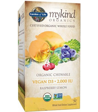 Garden of Life Mykind Organics 2000 IU Vegan D3 Chewable Tablet, Raspberry/Lemon, 30 Count