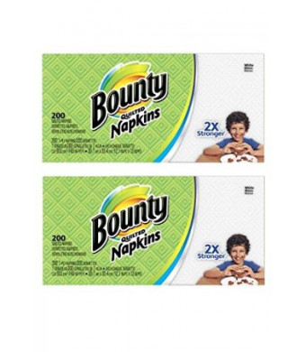Bounty Paper Napkins, White, 200 Count (2 Packs = 400 Napkins)