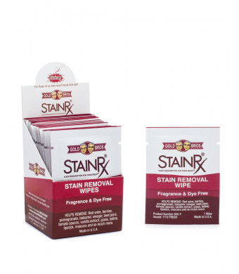 Stain Rx Wipes - Portable Stain Treater Towelettes - Pack of (18) Wipes Fragrance and Dye Free Household Cleaner