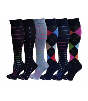 Dr. Motion 6 Pairs Women Graduated Compression Socks (Assorted Colorful)