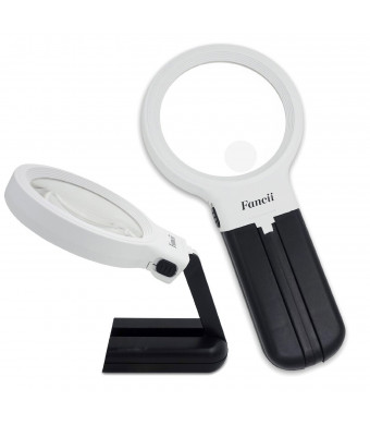 Fancii LED Lighted Hands Free Magnifying Glass with Light Stand - 2X 4X Large Portable Illuminated Magnifier For Reading, Inspection, Soldering, Needlework, Repair, Hobby and Crafts