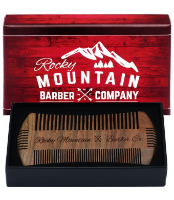 Rocky Mountain Barber Company Beard Comb - Sandalwood Natural Hatchet Style Brush for Hair - Smells Amazing, Anti-Static and No 