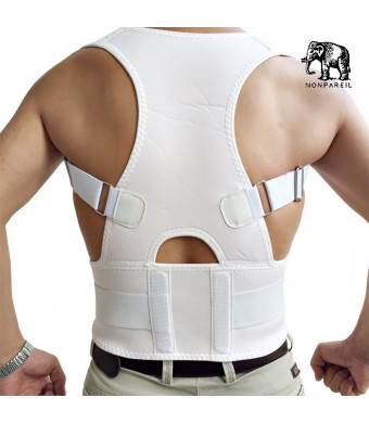 Posture Corrector Back Brace by NONPAREIL – Improve Posture and Relieve Lower Thoracic, Neck and Spine Pain and Pressure - Large (Waist 33-36), White