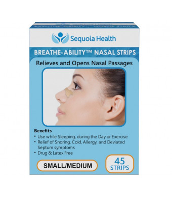 Sequoia Nasal Strips (45 COUNT) by Breathe-Ability - Relieves and Opens Nasal Passages - Relief of Snoring