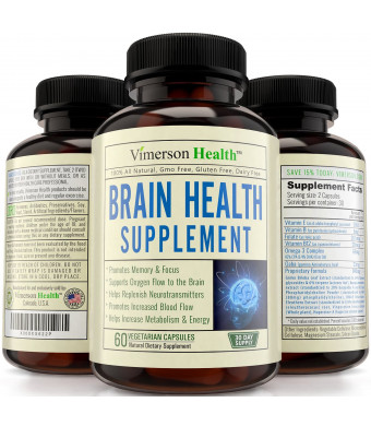 Vimerson Health Nootropics Brain Function Booster - Memory, Mind and Focus Enhancer - Promotes Concentration, Cognition & Mental Performance. 
