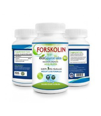 EcoSource Labs Pure Forskolin Extract 40% 40% Pure Forskolin Extract Standardized 90 VCaps PHARMACEUTICAL GRADE 300mg, Appetite Suppressant,